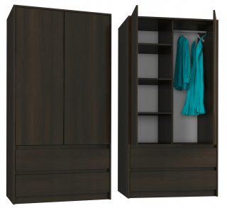 Mobene Moderná šatníková skriňa 90 x 180 x 55 cm zásuvka wenge